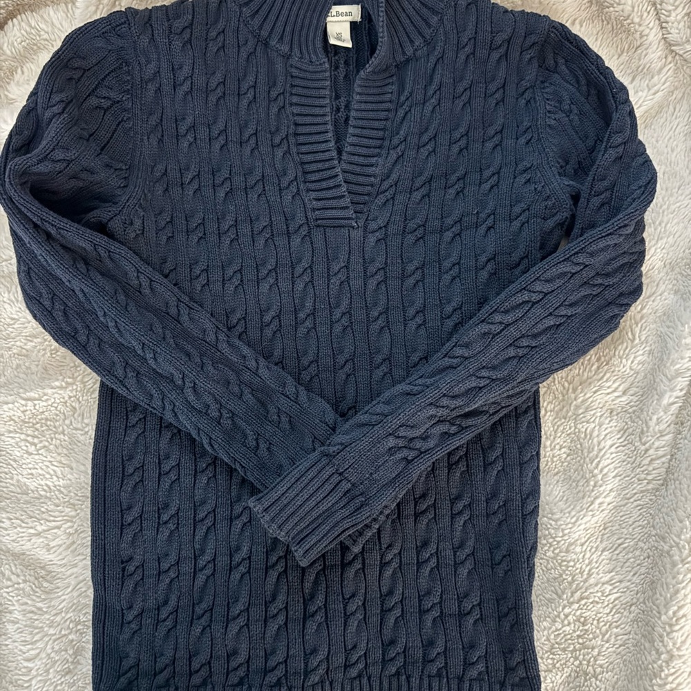 L.L. Bean Women's Dark Blue Cable Knit Sweater